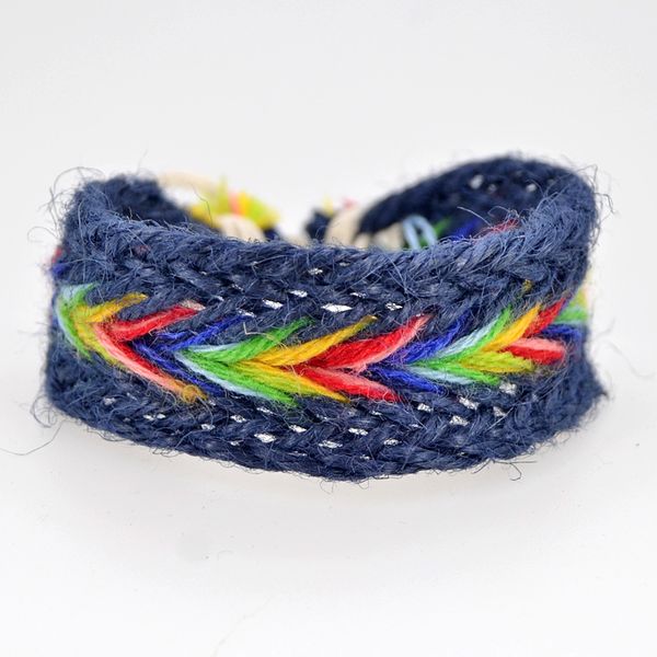 

abl164(1), 2.5cm rainbow color cotton linen bracelet retro handmade cord hippie friendship wrap bracelets women gift, Black