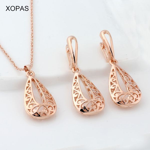 

earrings & necklace hollow out 585 rose gold color jewelry sets for women pendant selling wedding gift, Silver
