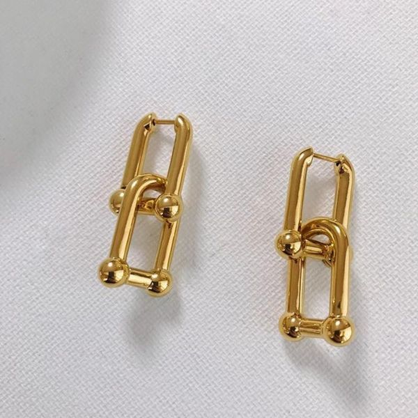 

hoop & huggie french gold chic o shaped earrings women's chunky hoops geometrical brass punk minimalist jewelry, Golden;silver