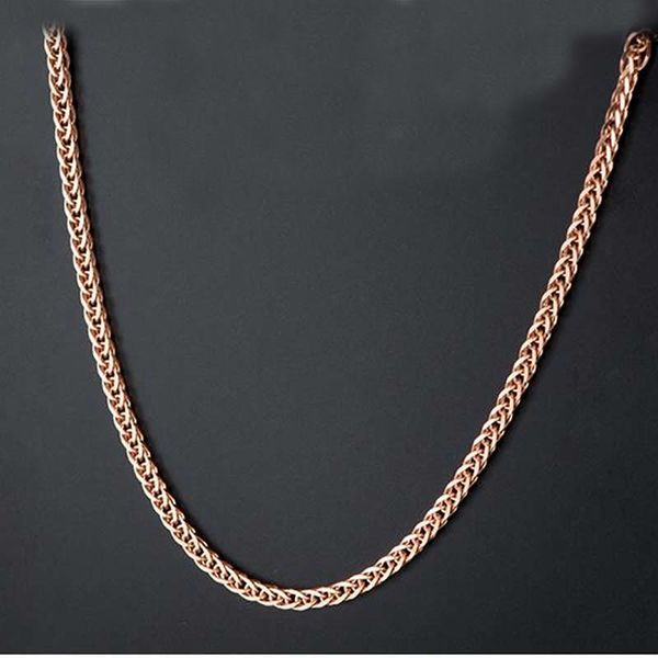 

solid 18k rose gold necklace women au750 gold wheat chain necklace p6255, Silver