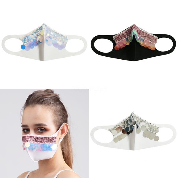

women sequin face masks soft breathable anti-dust cotton mouth washableoutdoor protective mask 8 styles l424fa#384, Black