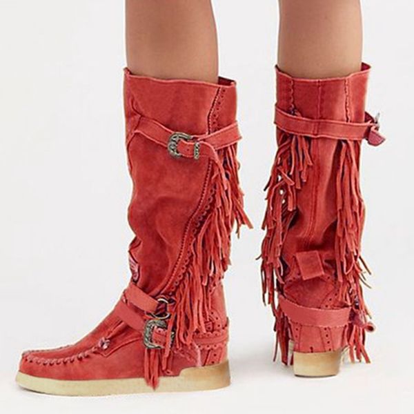 

vogue осень зима boots женщины кисточкой сапоги женщины дамы рост повышена низкий каблук обувь mid теленок поскользнуться на high nice, Black