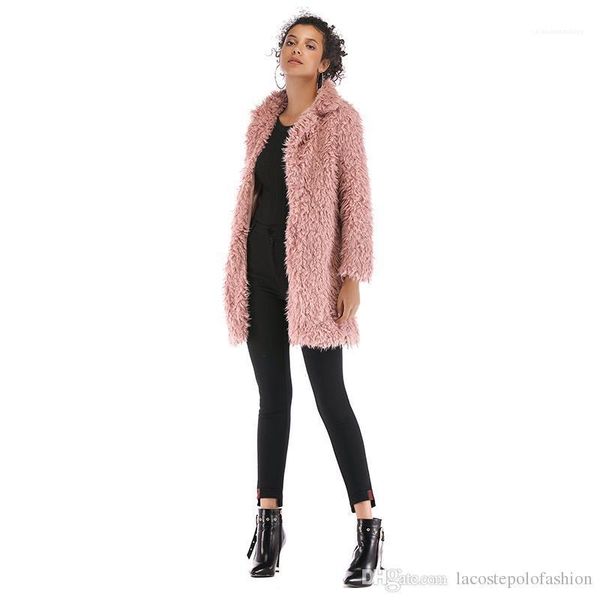 

slim coat donna casual fleece warm clothes designer womens faux fur fashion solid womens long sleeve, Black