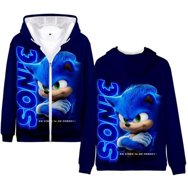 

winter mens jackets and coats sonic the hedgehog 3d hoodie fleece zipper hooded sweatshirt outwear warm coat kawaii clothes, Black
