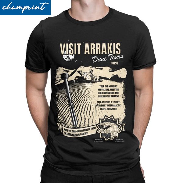 

visit arrakis t shirt men cotton fashion for male t-shirts dune herbert frank sandworm science fiction tees gift idea clothing