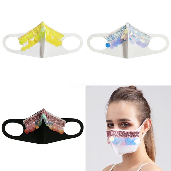 

rhinestones face mask sequins mouthmask fashion bling bling protective dustproof washable reuse masks elastic earloop mask#156#281, Black