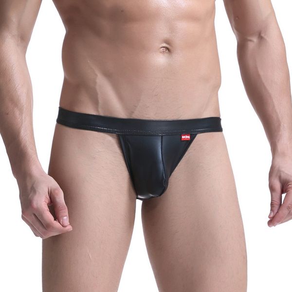 

underpants thongs mens briefs black g-string jockstrap underwear imitation pu faux leather open bupenis pouch bikini, Black;white