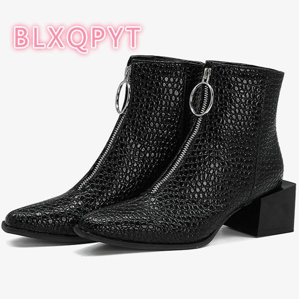 

autumn winter women ankle boots round toe fashion short boots zipper square heels 5cm comfortable plus size lady shoes f-5, Black
