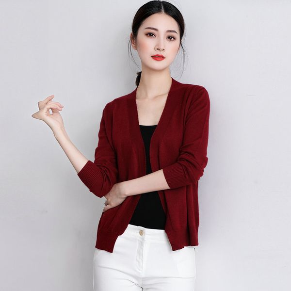 

women's knits & tees 2021 spring cashmere cardigan no buckle female wool sweater loose long-sleeve plus size v-neck short, White