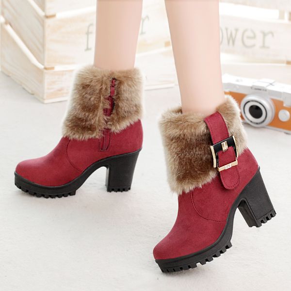 

2020 zip flock winter warm shoe woman ankle boots for women plush snow boot women shoes casual zapatos de mujer boots 35-40, Black