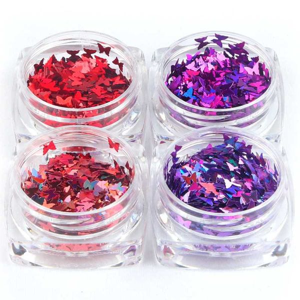

nail glitter 4 boxes/set laser sparkly butterfly sequins paillette holographic 3d flakes slices polish nails art accessories, Silver;gold