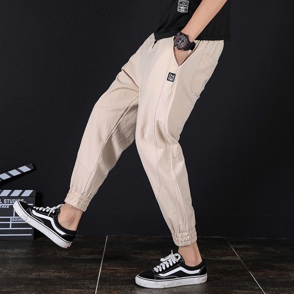 

2021 cotton linen casual harem pants men joggers man summer trousers male chinese style baggy pants harajuku clothe xxl, Black