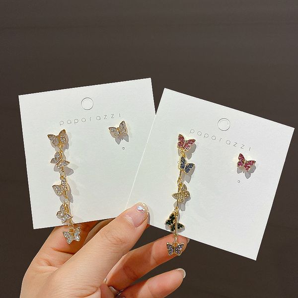 

stud shiny side fashion brand jewelry butterfly earrings for women style irregular crystal insect earring, Golden;silver