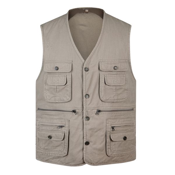 

men's vests big size classic summer men vest cotton button multi pocket 3 colors sleeveless jacket with many pockets solid travel waist, Black;white