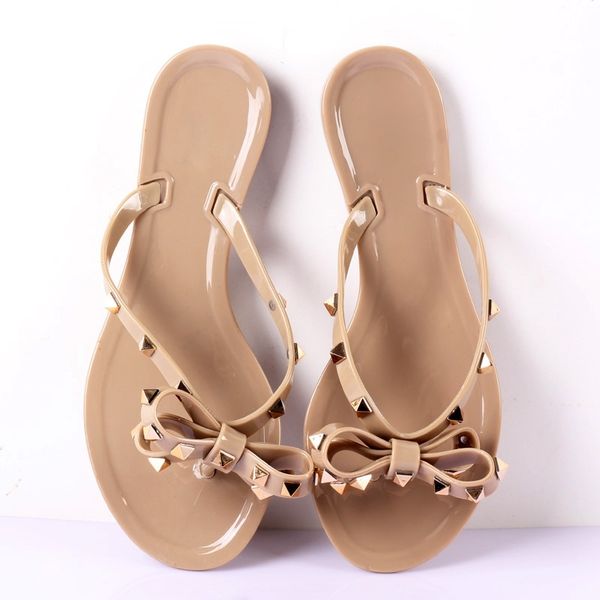 

2019 fashion woman flip flops summer shoes cool beach rivets big bow flat sandals brand jelly shoes sandals girls size 36-41 y200620, Black