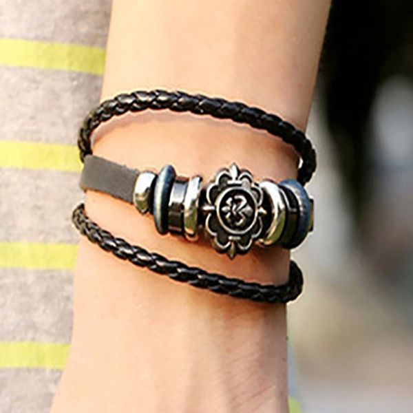

charm bracelets cibocibo vintage bracelet men punk bohemia black leather rope wristband gifts for braided luxueux homme, Golden;silver