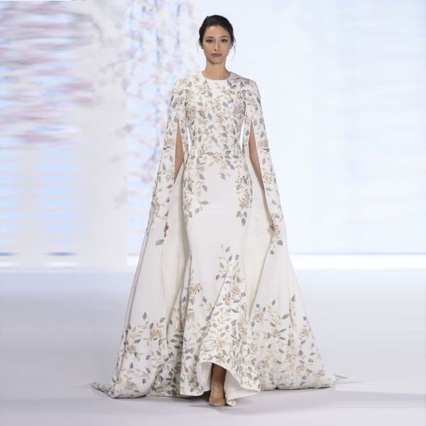 

white robe de soiree 2021 dubai elegant embroidery long sleeves evening gowns saudi arabia mermaid sweep train prom dresses, Black;red