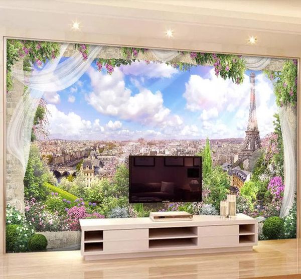 

custom various size p wall mural wallpaper paris landscape murals sofa tv background stereoscopic european windows wallpaper