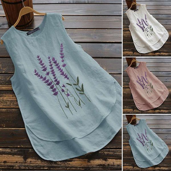 

women's embroidery 2020 zanzea stylish summer tank blouse casual sleeveless floral blusas female asymmetrical tunic 5xl, White
