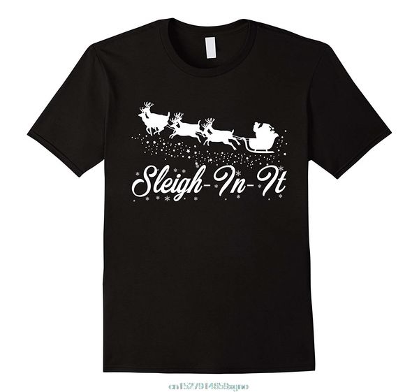 

printed men t shirt cotton tshirt sleigh-in-it funny santa sleigh reindeer christmas t shirt o-neck short-sleeve women t-shirt