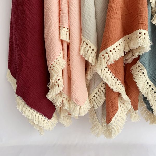

cotton muslin baby blankets newborn swaddle wrap blanket tassel cotton baby receiving blanket infant sleeping quilt bed cover 200925