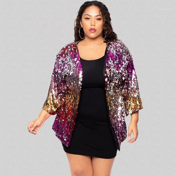 

gradient outerwear plus size ladies jackets new arrivals shinny sequins womens designer jackets long sleeve collarless womens, Black;brown