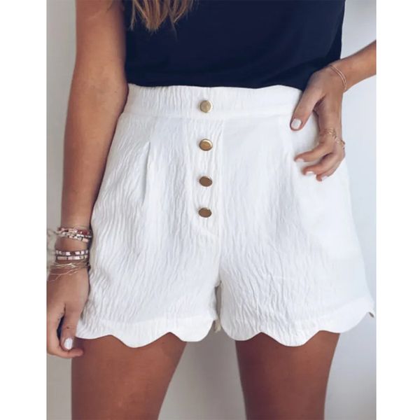 

wepbel cotton linen shorts women's loose fashion irregular shorts women fashion button solid color, White;black