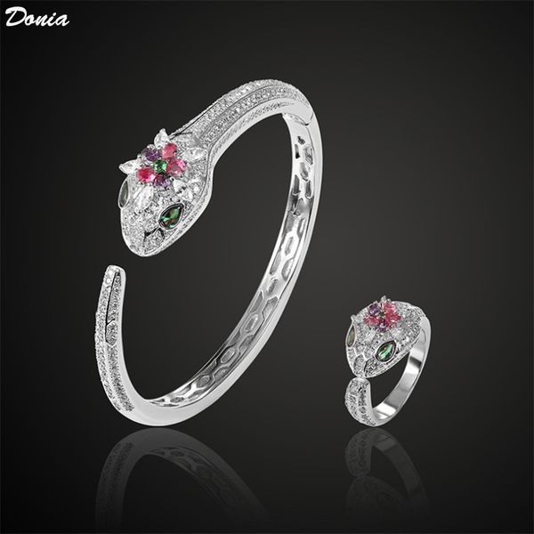 

donia jewelry european and american popular plum blossom snake micro inlaid zirconia bracelet ring set designer bracelet ring set, Black