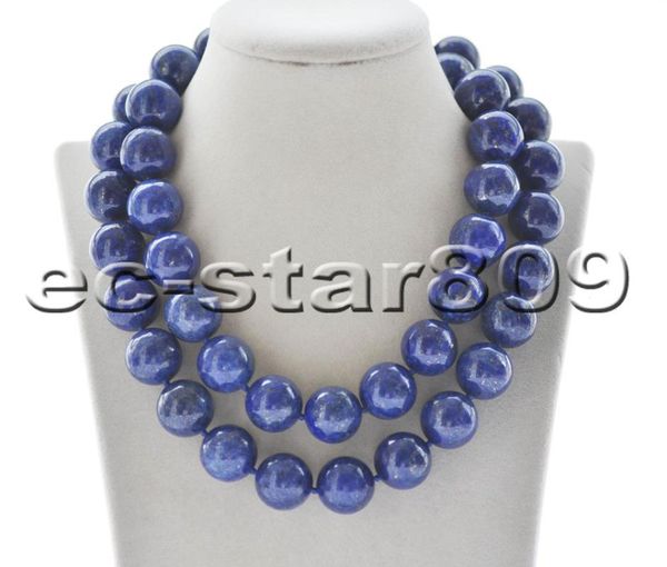 

z10114 natural 35" 18mm round blue lapis-lazuli bead necklace cz cougar, Silver
