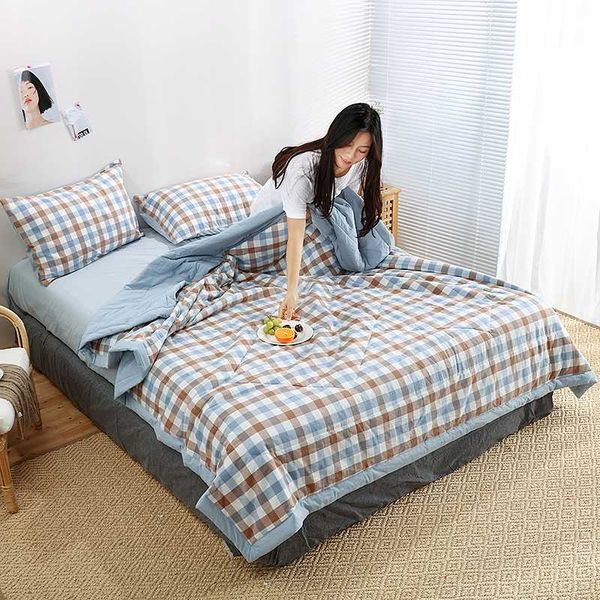 

comforters & sets 100% washed cotton quilted bedspread bed blanket summer winter throw for children japan style plaid quilt blankets