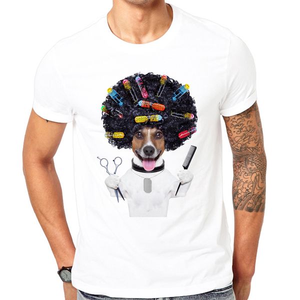 

новый стиль новый смешные прекрасные camisetas волос стилист мопс t-shirt мужчины вокруг шеи тенденции повседневная собака футболка hipster