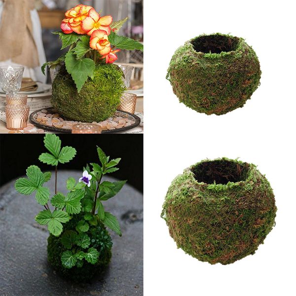 

2pcs green moss ball flowerpot bonsai holder planter home garden decor 12 & 15cm