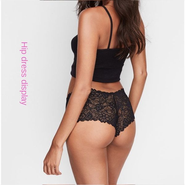 

women's underwear lace half-bag hip panties large-size ultra-thin translucent temptation peach hip section cotton lingerie, Black;pink