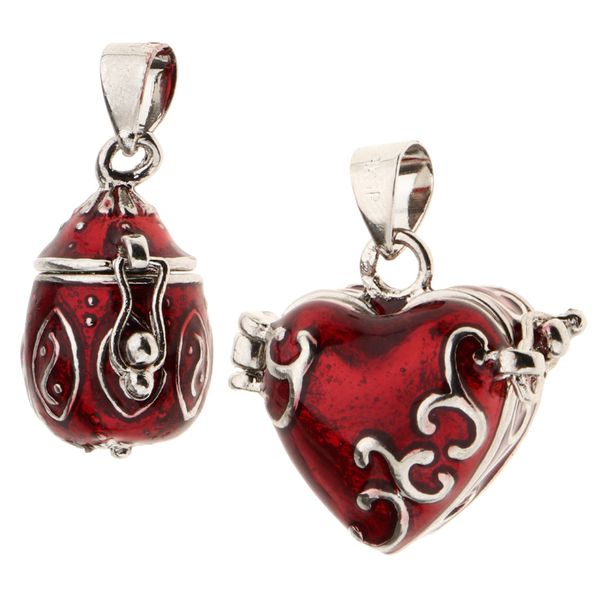 

2 pieces heart enamel openable cremation keepsake urn pendant pet human, Silver