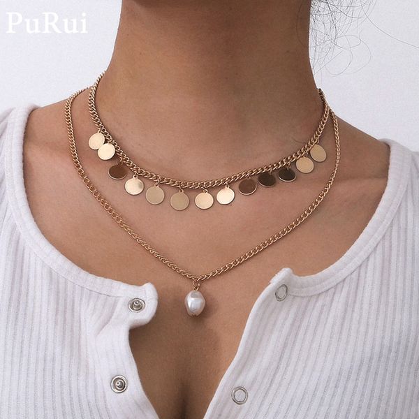 

baroque pearl pedant necklace for women 2pcs/set gothic cuban chain round tassel choker necklace fashion collar jewelry, Silver