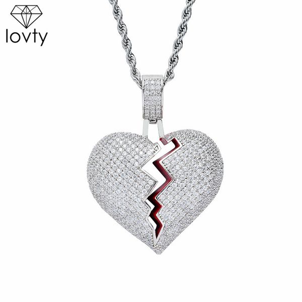 

lovty heart necklace & pendant with 3mm stainless steel twist chain alloy cubic zircon men's women hip hop jewelry for gift, Silver