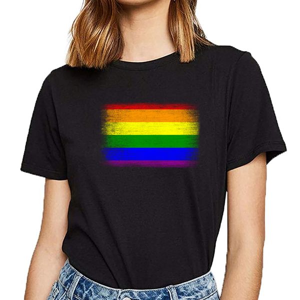 

t shirt women grunge rainbow pride flag basic black cotton female tshirt