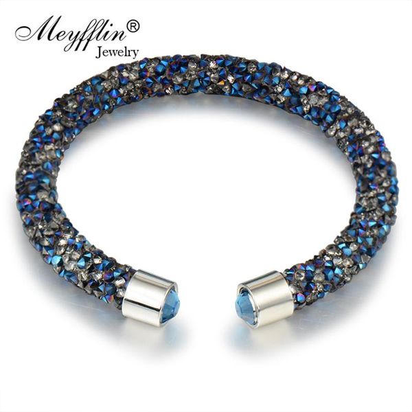 

meyfflin classic women men jewelry fashion crystal bracelets & bangles female silver color pulseiras bijoux, Black