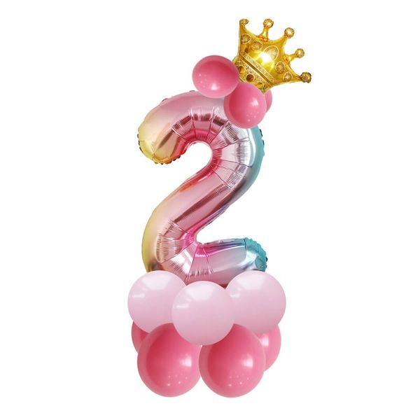 

2020 new balloon gradient digital crown birthday party aluminum film balloon 32 inch aluminum film digital balloon