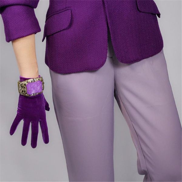 

бархатные короткие перчатки 22см noble deep purple женские модели высокой упругости velvet gold сенсорный экран функция srzs22, Blue;gray