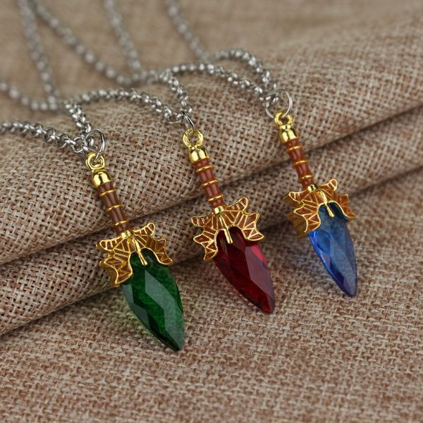 

pendant necklaces dota 2 necklace aghanim's scepter blue red green for fans gifts men women crystal, Silver