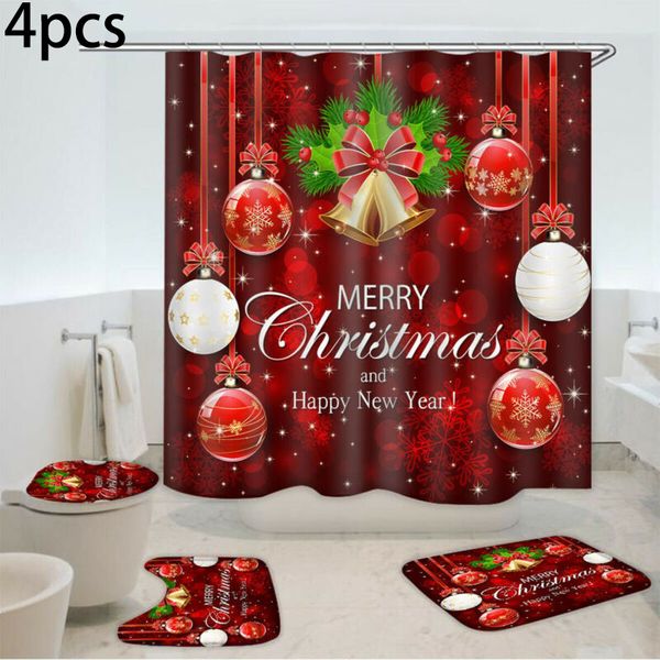 

waterproof christmas theme shower curtains non-slip carpet toilet bathroom cover