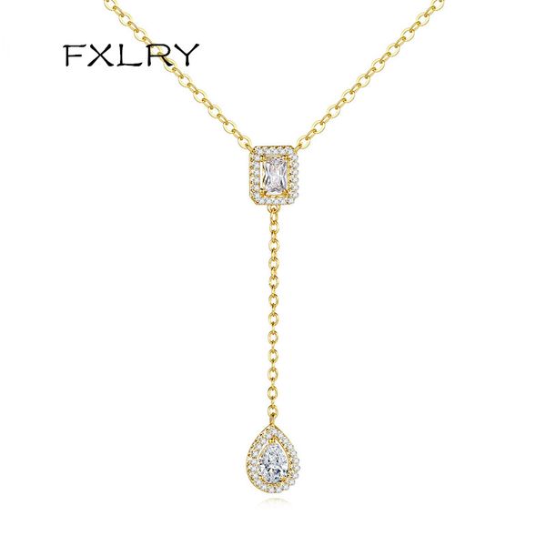 

pendant necklaces fxlry simple personality white / gold inlaid zircon water drop clavicle chain necklace for women jewelry, Silver