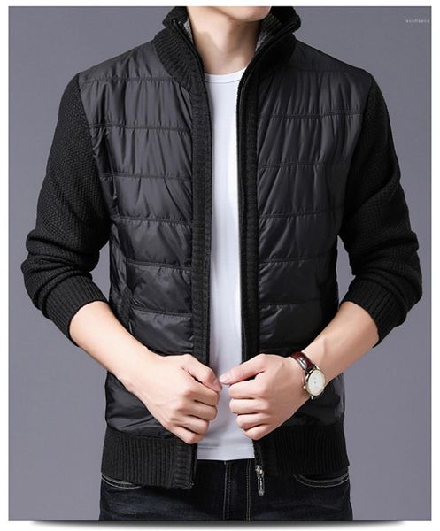 

long sleeve coats casual patchwork warm slim homme fashion outerwears dropshipping mens jacket winter thick stand collar, Black;brown