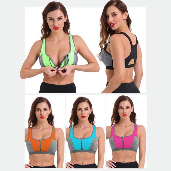 

женщины zip фронт push up bra спорт двухслойный беспроводной противоударный тренировки йога tank vest центр цветовой контраст bralette, White;black