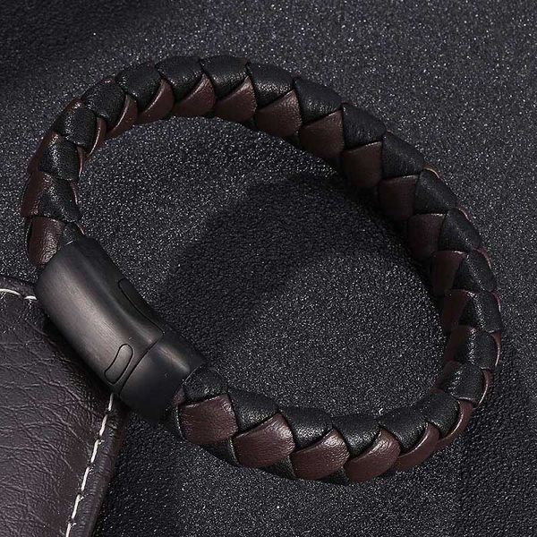 

men jewelry black brown braided leather bracelet stainless steel magnetic clasp fashion bangles gifts pulsera hombre, Golden;silver
