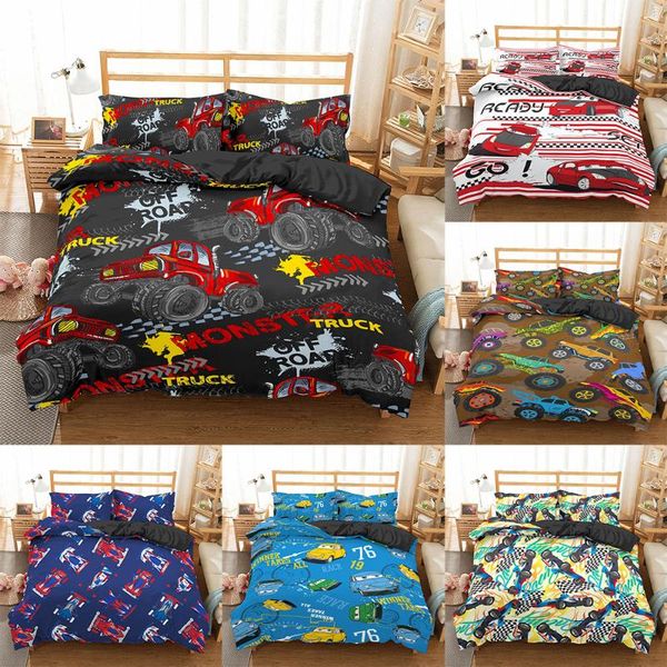 

homesky cartoon cars bedding set boy children's duvet cover king  size quilt cover bedclothes comforter set 2/3pcs