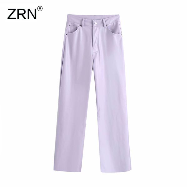 

zrn women 2020 fashion high waist straight faux leather pants vintage zipper pu trousers female solid leather pants mujer, Black;white