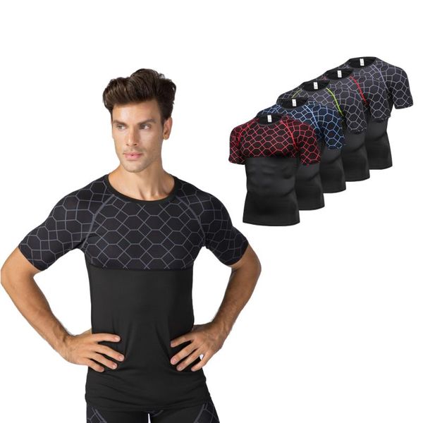 

мужские полосатой футболки фитнес быстрое высыхание спортивная gym одежда мужской спорт tops tee muscle jacket обучение колготки rashguard, Black;blue