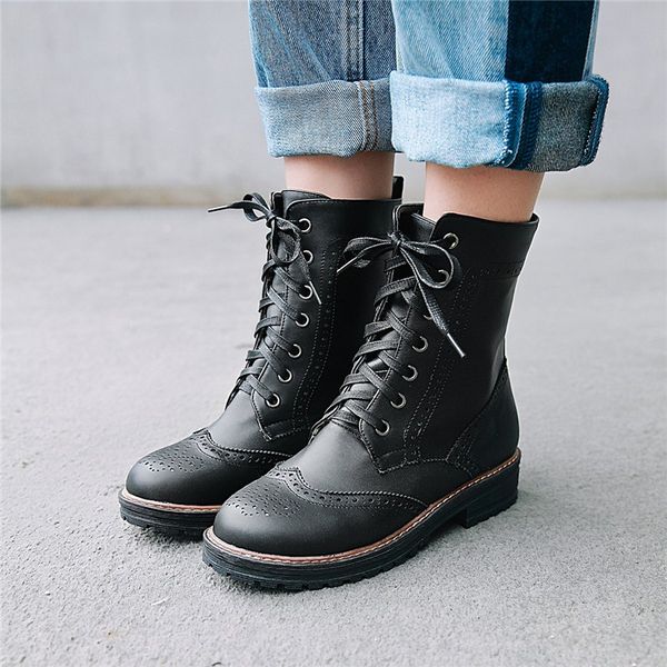 

ymechic 2020 autumn lace up footwear woman ankle boots female black white cross tied short combat boots punk rock shoes